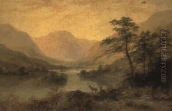 Deer Before Loch Voil, Scotland - view 1
