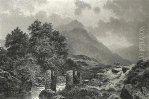 Figure On A Footbridge In A Valley - view 1