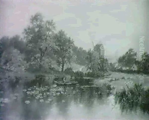 An Angler In A Punt On A Still Pool - view 1