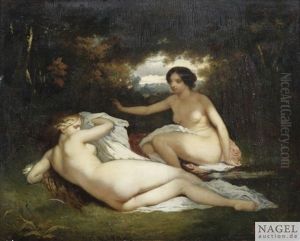 Zwei Weibliche Akte Af Einer Waldlichtung by Alexandre Marie Longuet