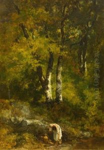Girl By A Stream by Alexandre Marie Longuet