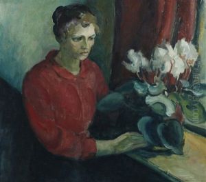 Woman Contemplates Flowers by William Lonnberg
