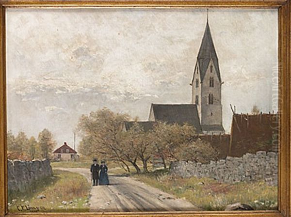Flanorer Utanfor Gotlandsk Kyrka - view 1