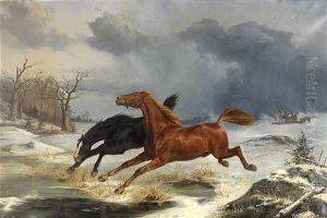 Flyende Hastar I Vinterlandskap by Arvid Fredrik Lonnroth