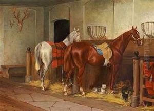 To Heste, En Kat Og En Hund I Stalden by Arvid Fredrik Lonnroth