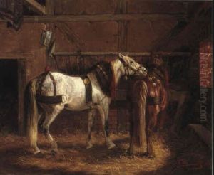Two Horses In A Stable by Arvid Fredrik Lonnroth