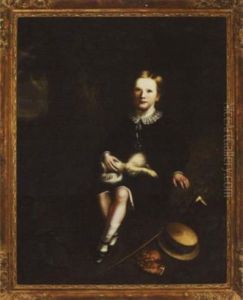 Portrait Of A Fair-haired Youth, With His Pet Spaniel Seated In A Landscape, Gloves, Hat And Cane Nearby by James Lonsdale
