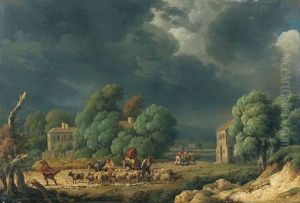 Bergers Et Troupeaux Se Repliant A L'arrivee De L'orage