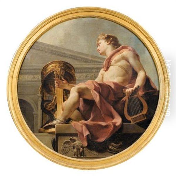 Apollo Seated Holding A Lyre In Front Of An Athenienne And A Snake - view 1