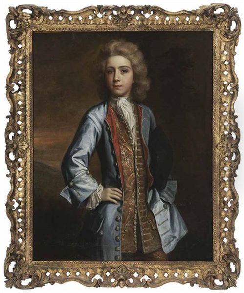 Portrait Of A Boy In Blue Coat And Brocade Waistcoat - view 1