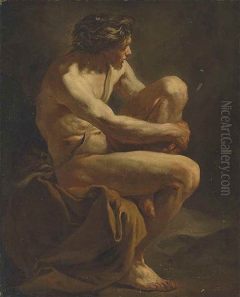 Study Of A Male Nude, Full-length, Seated - view 1