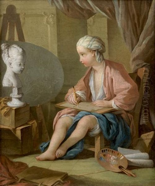 Jeune Garcon Dessinant La Boudeuse De Saly Ou Allegorie Des Arts - view 1