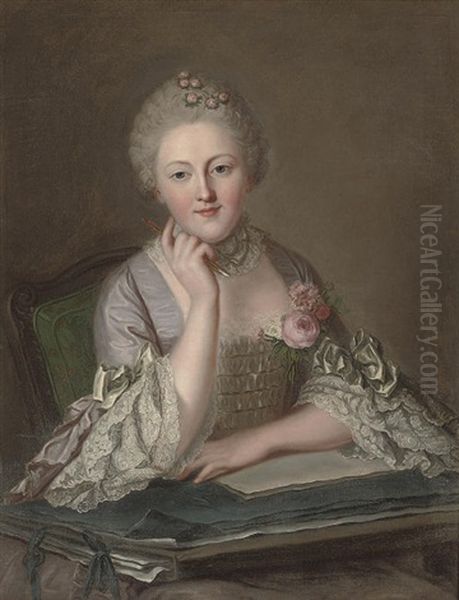 Portrait Of A Lady At A Table Holding A Pen In Her Right-hand - view 1
