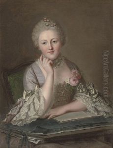 Portrait Of A Lady At A Table Holding A Pen In Her Right-hand