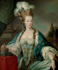 Portrait Of Marie-antoinette, In Coronation Robes, Her Hand On The Crown by Carle van Loo