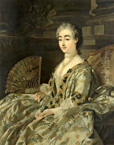 Portrait De Femme Au Collier De Perles Et A L'eventail - view 1