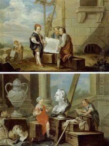 Allegorie De L'architecture (+ Allegorie De La Sculpture; Pair) by Carle van Loo