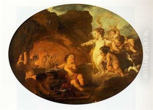 Des Amours Tenant Les Attributs De Venus Et Vulcain by Carle van Loo