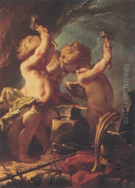 Putti Forgeant Les Armes D'enee - view 1