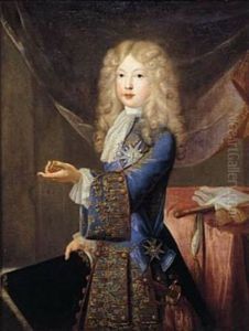 Portrait Of A Young Nobleman, Wearing A Finely Gold Embroidered Coat And Holding A Tricorn In His Right Hand...