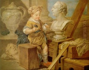 El Taller Del Escultor Con Un Nino Escultor Con Un Nino Exculpiendo Un Busto Clasico by Carle van Loo