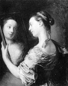 Portrait Of A Young Lady Looking At Her Reflection In A Mirror by Carle van Loo