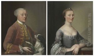 Portrait Of A Gentleman, Half-length; And Portrait Of A Lady, Half-length (pair) by Charles Amedee Philippe van Loo