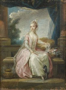 Jeune Femme Avec Un Petit Chien Dans Une Alcove by Charles Amedee Philippe van Loo
