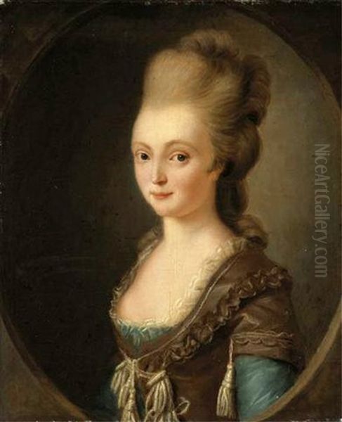 Portrait Of A Lady, In A Blue Decollete Dress And Shawl - view 1