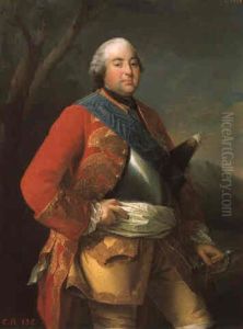 Portrait De Louis-philippe Duc D'orleans, De Trois-quart,   Dans Un Manteau Rouge, Avec Une Epee, Portant L'echarpe Du by Charles Amedee Philippe van Loo