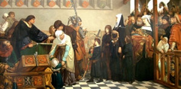 The Meeting Of Luther By Representatives Of The Church With A Gathering Of Noble, Clergy And Town Notables & Dignitaries Laden With Gifts And Chattels - view 1