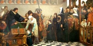 The Meeting Of Luther By Representatives Of The Church With A Gathering Of Noble, Clergy And Town Notables & Dignitaries Laden With Gifts And Chattels