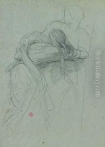Etude D'une Femme Courbee Retenue Par Un Homme by Leon Benouville