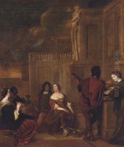 Elegant Company Listening To Music On A Terrace by Jakob van Loo