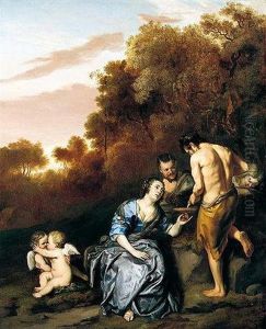Landscape With A Nymph And Satyrs by Jakob van Loo