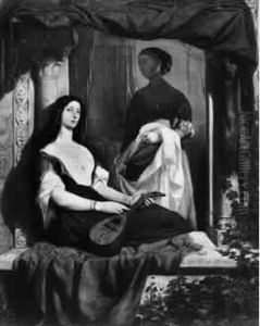 Jeune Femme A La Mandoline Et Sa Servante. by Leon Benouville
