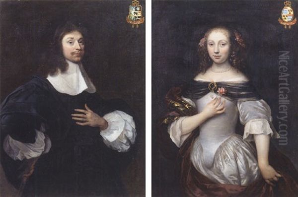 Portrait Of Joan Huydecoper Wearing Black Costume, With Lace Shirt, Holding A Glove In His Right Hand - view 1