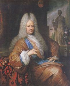 Portrait D'un Gentilhomme Sur Fond De Jardin Avec Une Sculpture De L'allegorie De La Justice