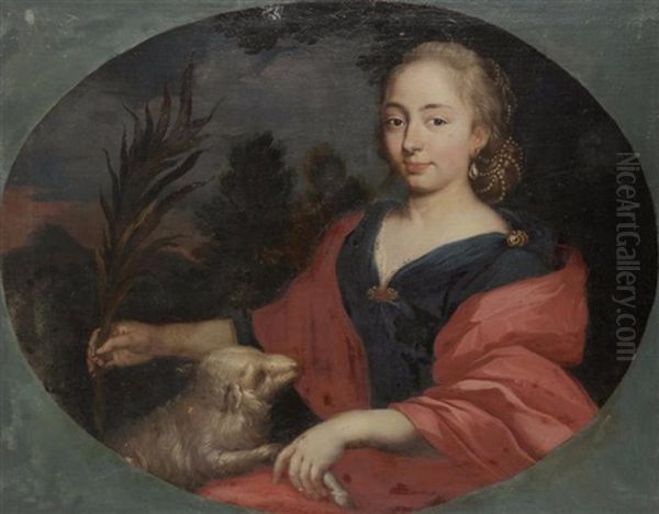 Portrait Allegorique En Sainte Agnes Dans Un Ovale Peint - view 1