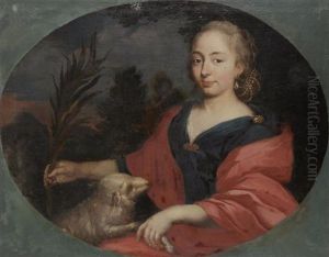 Portrait Allegorique En Sainte Agnes Dans Un Ovale Peint
