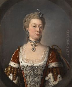 Portrait Of Augusta Von Sachsen-gotha, Princess Of Wales (1719-72), Half-length, Wearing An Ermine And Red Velvet Dress With Diamond Corsage, And Diamond Necklace And Earrings