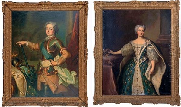 Portrait De Louis Xv En Armure; Portrait De Marie Leszczynska, Reine De France (2 Works) - view 1