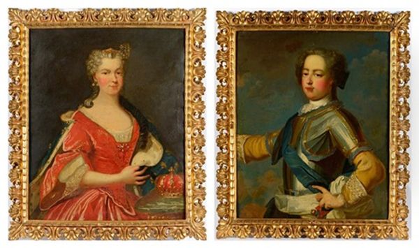 Portrait De Maria Leszczynska Et Portrait Du Jeune Louis Xv (pair) - view 1