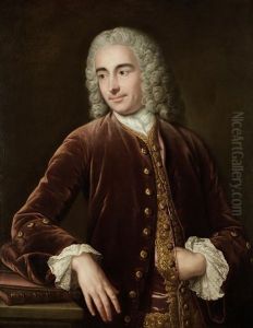 Portrait Of A Gentleman, Half-length, In A Burgundy Coat, Embroidered Waistcoat And A White Chemise Leaning On A Table