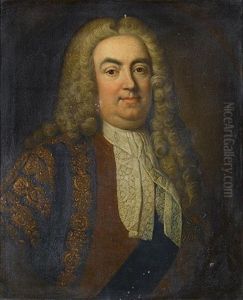 Portrait Of Sir Robert Walpole, 1st Earl Of Orford, Bust-length, In Brown Brocade Robes, A Dark Blue Sash And The Badge Of The Order Of The Garter And A White Lace Jabot In A Pai