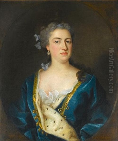 Portrait Of A Lady In A Blue Ermine-lined Robe And A Blue Ribbon In Her Hair (in Pntd Oval) - view 1