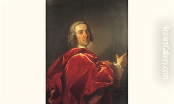 Portrait D'un Homme De Qualite Dans Un Grand Manteau Rouge, La Main Droite En Avant - view 1