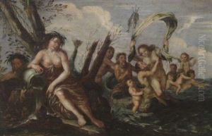 Neptuni Triumf. Amphitrite Och Neptunus Omgivna Av Tritoner Och Nereider