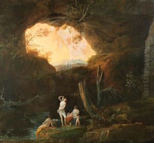 Figures Bathing In A Landscape; A River Landscape With Figures Fishing (2) by Jules Cesar Denis van Loo
