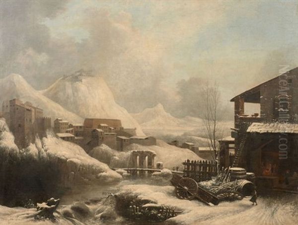 Forge Et Ville Fortifiee Dans Un Paysage Enneige - view 1